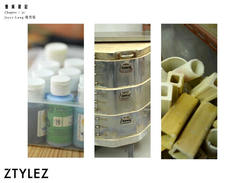 Thrown ceramic vessels drying on shelves